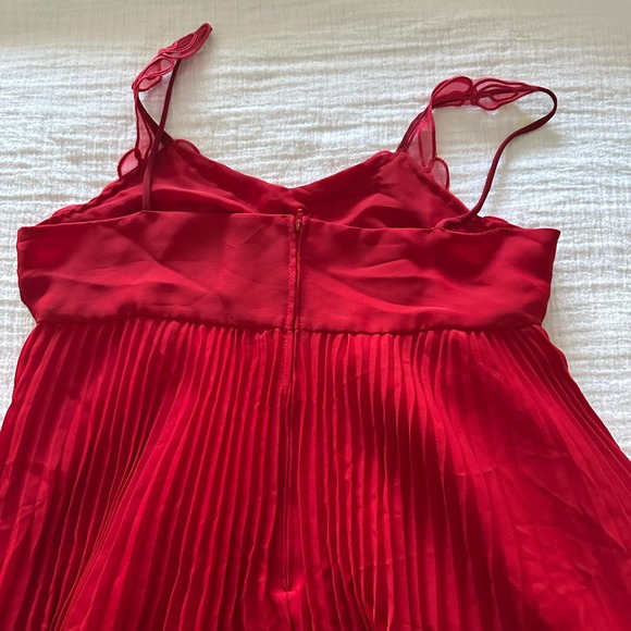 Rare Vintage Troika Red Soutache Ribbon Pleated Mini Dress - Large